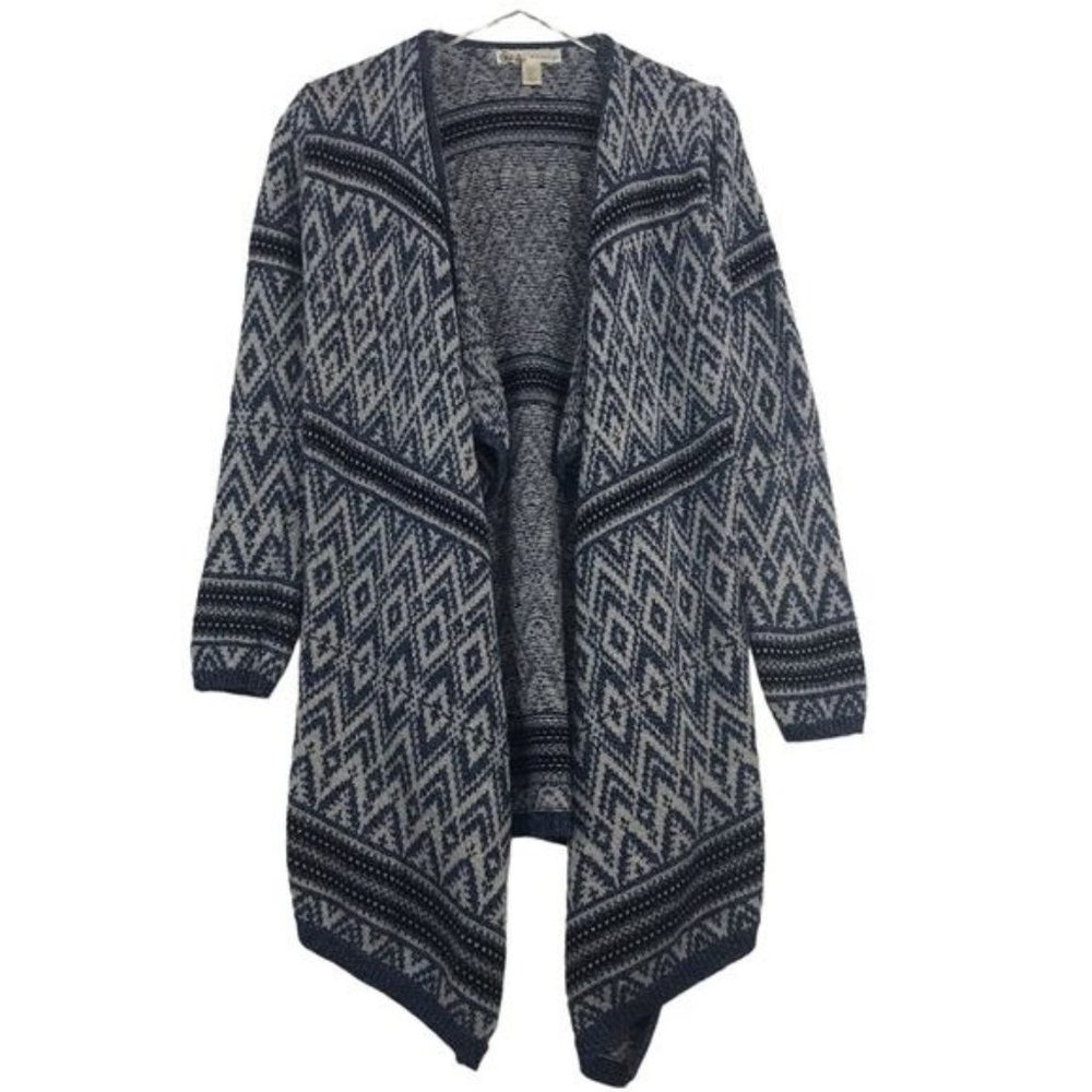 KAISLEY Anthropologie Wool Blend Cardigan Boho Tribal Open Front Asymmetric Knit